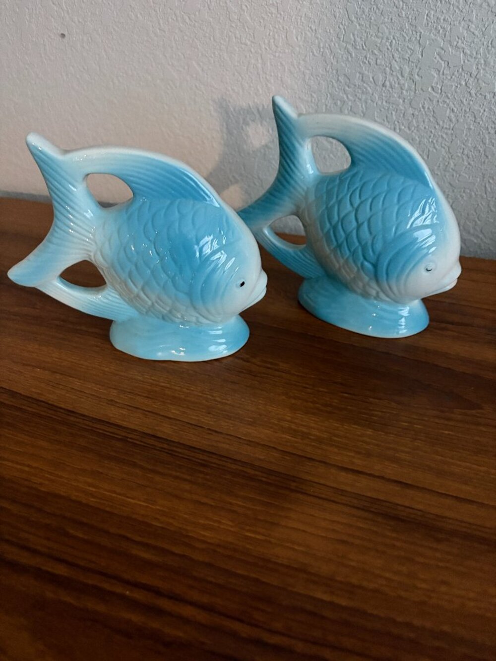 Vintage MCM Blue Ceramic Tropical Angelfish Figurines -Set of 2 -Made in Brazil